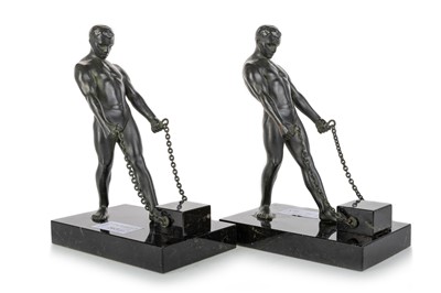 Lot 565 - PAIR OF ART DECO BRONZED SPELTER FIGURAL BOOKENDS