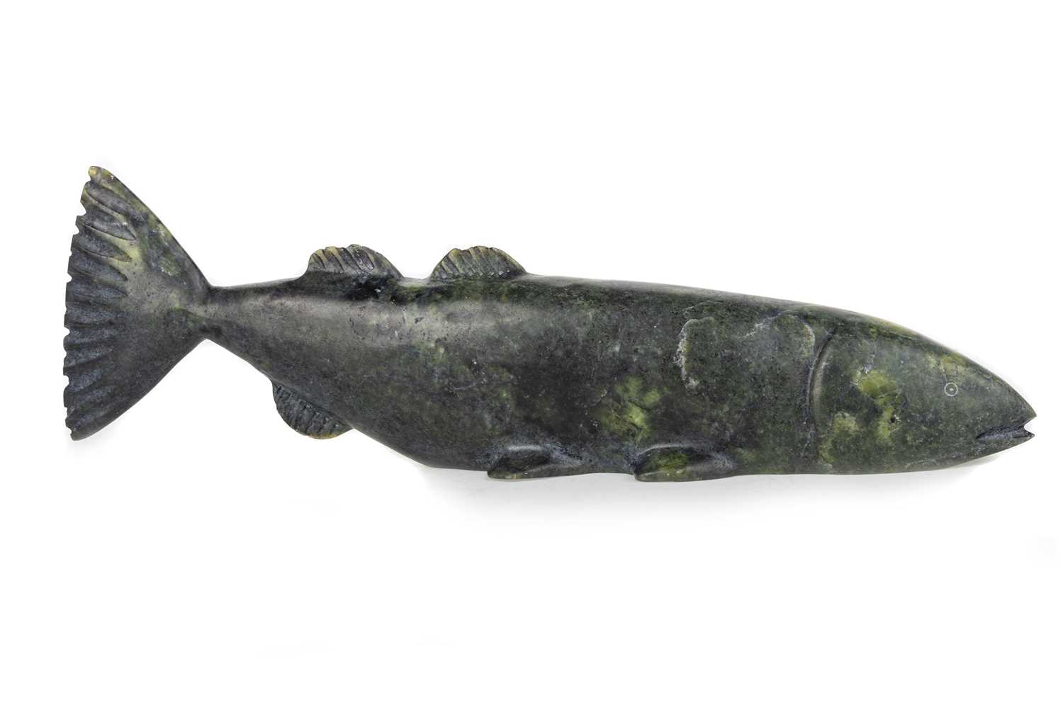 Lot 566 - PITS QIMIRPIK (INDIGENOUS CANADIAN, 1986-), INUIT FOLK ART SOAPSTONE CARVING OF A FISH