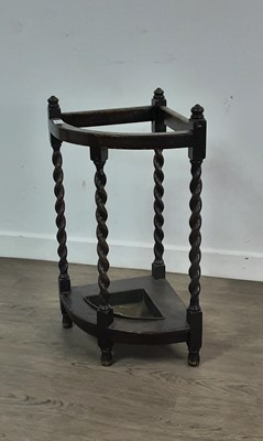 Lot 540 - OAK BARLEY TWIST CORNER STICK STAND