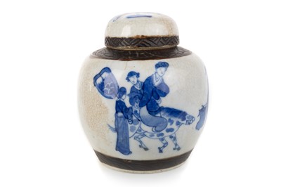 Lot 1394 - CHINESE BLUE AND WHITE CRACKLEGLAZE LIDDED GINGER JAR