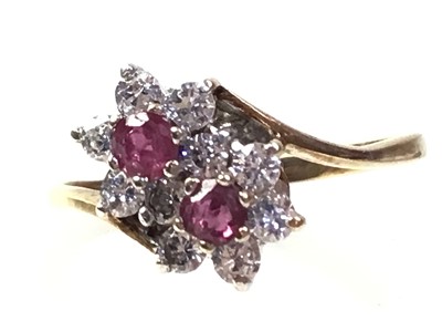 Lot 652 - RUBY AND CUBIC ZIRCONIA CLUSTER RING