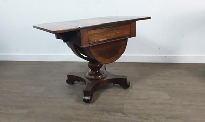 Lot 572 - VICTORIAN ROSEWOOD DROP LEAF SEWING TABLE