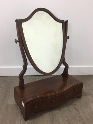 Lot 543 - VICTORIAN MAHOGANY SHIELD SHAPED DRESSING MIRROR