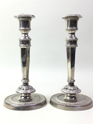 Lot 615 - PAIR OF SILVER PLATED CANDLESTICKS