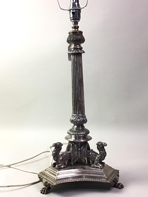 Lot 595 - SILVER PLATED COLUMN TABLE LAMP