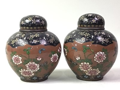 Lot 586 - PAIR OF JAPANESE CLOISONNÉ GINGER JARS