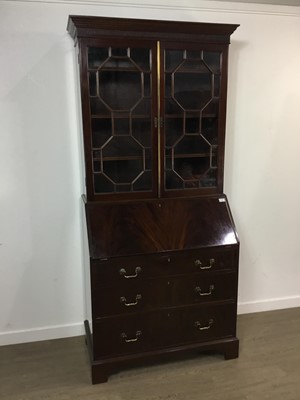 Lot 632 - REPRODUCTION GEORGE III STYLE MAHOGANY BUREAU BOOKCASE