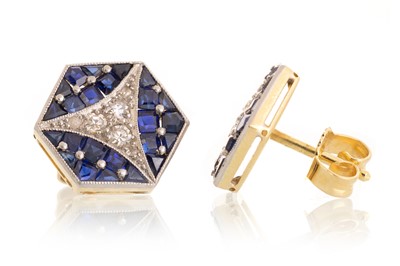 Lot 624 - PAIR OF SAPPHIRE AND DIAMOND EARRINGS