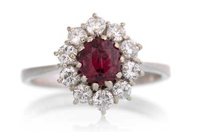 Lot 642 - RUBY AND DIAMOND CLUSTER RING