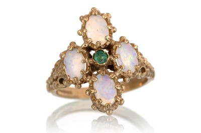 Lot 654 - OPAL AND EMERALD RING