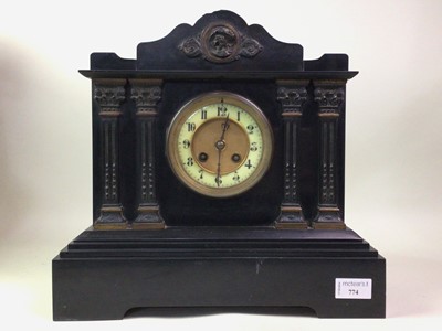 Lot 774 - VICTORIAN BLACK SLATE MANTEL CLOCK