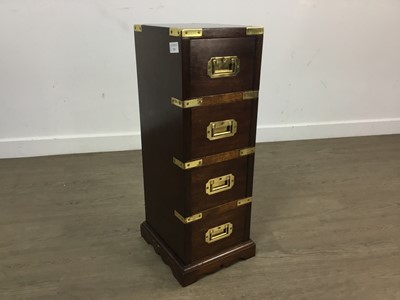 Lot 129 - REPRODUCTION MAHOGANY CAMPAIGN STYLE NARROW CHEST