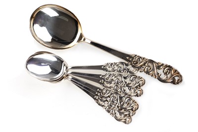 Lot 949 - SET OF SIX NORWEGIAN SILVER DESSERT SPOONS