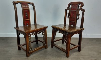 Lot 1410 - TWO CHINESE HARDWOOD HALL CHAIRS