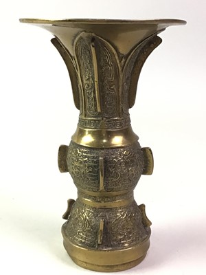 Lot 27 - CHINESE BRASS GU SHAPED VESSEL