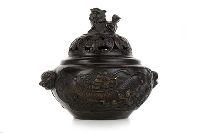 Lot 1380 - CHINESE BRONZE LIDDED CENSER