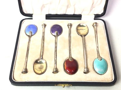 Lot 263 - SET OF SIX SILVER AND ENAMEL COFFEE SPOONS