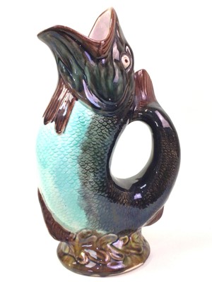 Lot 255 - MAJOLICA FISH GURGLE JUG