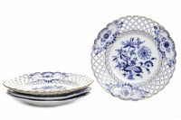 Lot 451 - TWO PIERCED BLUE AND WHITE ONION PATTERN...