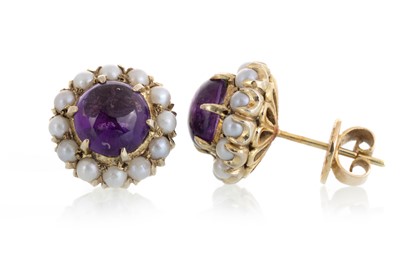 Lot 701 - PAIR OF AMETHYST AND SEED PEARL EARRINGS