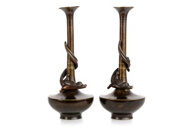 Lot 1426 - PAIR OF JAPANESE BRONZE VASES