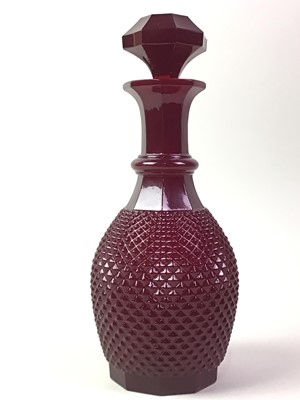 Lot 367 - PRESSED RUBY GLASS DECANTER