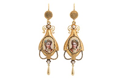 Lot 715 - PAIR OF ENAMELLED PORTRAIT MINIATURE EARRINGS