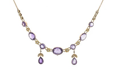 Lot 727 - EDWARDIAN AMETHYST AND SEED PEARL NECKLET