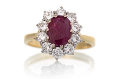 Lot 757 - RUBY AND DIAMOND CLUSTER RING