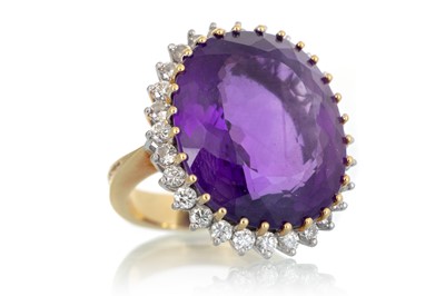 Lot 761 - IMPRESSIVE AMETHYST AND DIAMOND CLUSTER RING