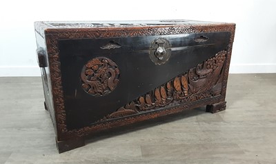 Lot 1429 - CHINESE HARDWOOD TWIN HANDLED CHEST