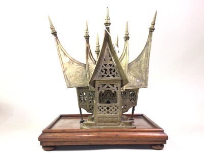 Lot 357 - INDONESIA / SUMATRA, SOUTH EAST ASIAN BRASS INCENSE BURNER MODELLED AS A BUILDING