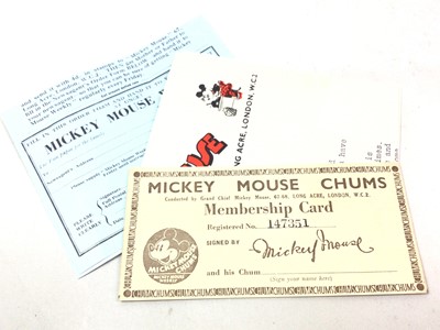 Lot 555 - MICKEY MOUSE CHUMS MEMBERSHIP CARD