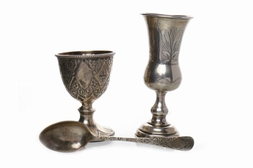 Lot 6 - LATE VICTORIAN SILVER EGG CUP AND SPOON...