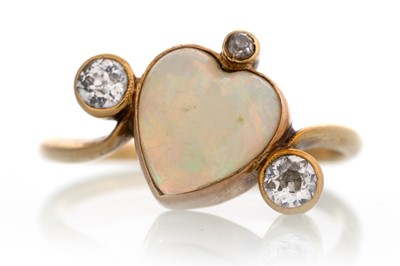 Lot 773 - LATE VICTORIAN OPAL AND DIAMOND RING