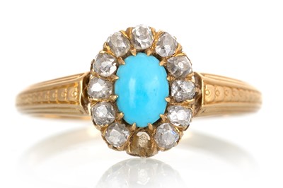 Lot VICTORIAN TURQUOISE AND DIAMOND CLUSTER RING