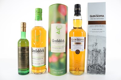 Lot 48 - GLENFIDDICH ORCHARD EXPERIMENT #05, GLEN SCOITA CAMPBELTOWN HARBOUR AND GLENLIVET 15 YEAR OLD 20CL