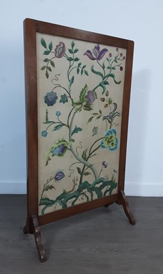 Lot 725 - MAHOGANY FRAMED EMBROIDERED FIRE SCREEN