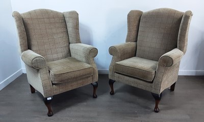 Lot 420 - PAIR OF WING BACK ARMCHAIRS