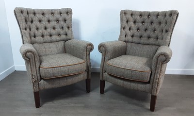 Lot 437 - PAIR OF BUTTON BACK ARMCHAIRS