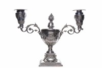 Lot 46 - VICTORIAN SILVER PLATED CANDELABRUM with two...