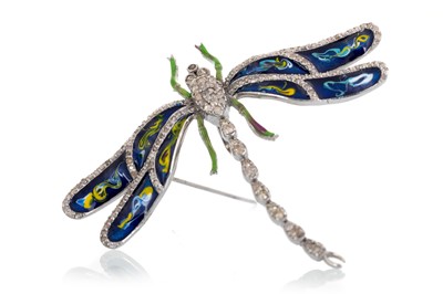 Lot DIAMOND AND ENAMEL DRAGONFLY BROOCH