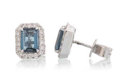 Lot 555 - PAIR OF LONDON BLUE TOPAZ AND DIAMOND EARRINGS