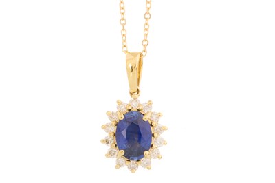 Lot 553 - SAPPHIRE AND DIAMOND PENDANT