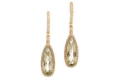 Lot 548 - PAIR OF PRASIOLITE AND DIAMOND EARRINGS