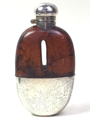 Lot 832 - SILVER PLATED LEATHER BOUND TRAVEL FLASK