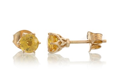 Lot 578 - PAIR OF YELLOW SAPPHIRE STUD EARRINGS