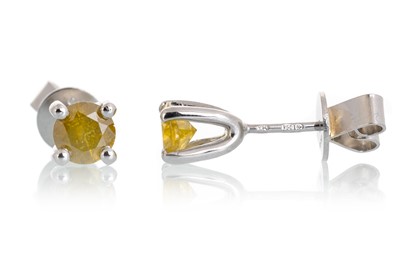 Lot 590 - PAIR OF TREATED YELLOW DIAMOND EARRINGS