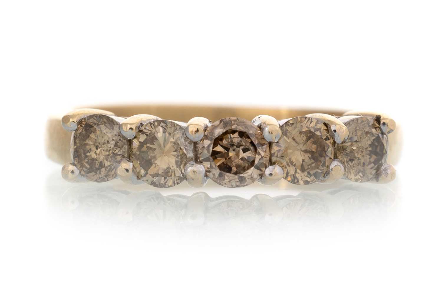 Lot 592 - COGNAC DIAMOND FIVE STONE RING,