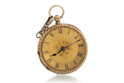 Lot 851 - EIGHTEEN CARAT GOLD OPEN FACE FOB WATCH